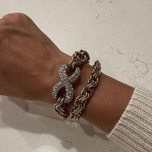 Elegant Gold Tone and Silver Chain Bracelet with Crystal Accents